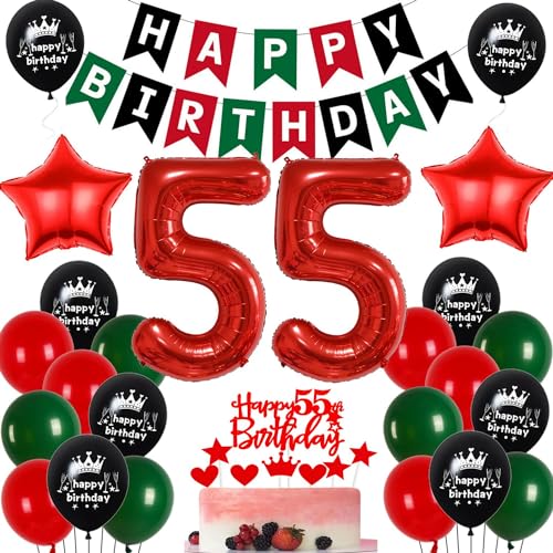 Ohaoduo Globos 55 Cumpleaños Rojo Verde, Decoración Fiesta 55 Años, 25 Piezas, Unisex, Número,...