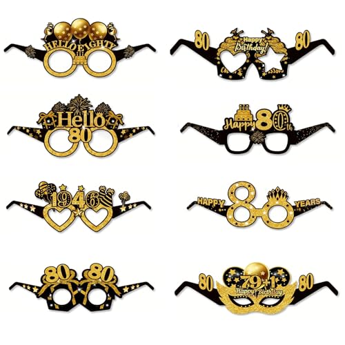 8 Gafas de 80 Cumpleaños, Gafas de Papel para Photocall de Fiesta 1946, Accesorios para Fotos de...