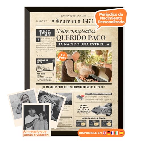 Periódico de cumpleaños 1971 – póster personalizado año nacimiento con foto, nombre y mensaje...