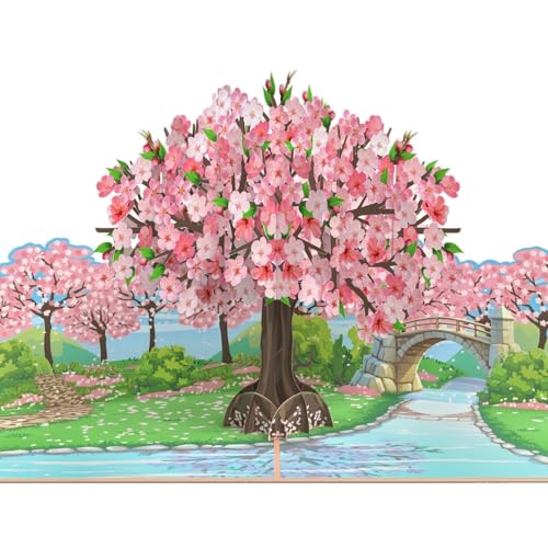 MOKIO® Tarjeta de Flores Pop-Up – Cerezo japonés en flor – Tarjeta de felicitación 3D para un...