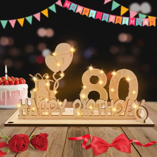 Idota 2025 80 cumpleaños cartel de madera libro de visitas cumpleaños con cadena de luces LED 3 m,...