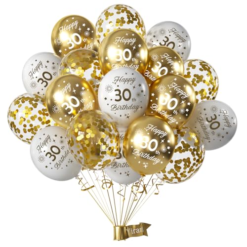 Decoración 30 Años Cumpleaños - Globos Elegantes Blanco y Dorado, Kit Fiesta Adultos...