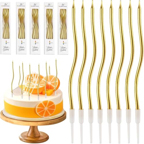 54 Piezas Velas Cumpleaños Dorado Espiral, Velas Doradas Largas, Velas de Cumpleaños Doradas,...