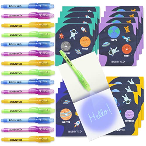 BONNYCO Boligrafo Tinta Invisible y Libreta del Espacio, Pack de 16 Regalos Cumpleaños Niños...