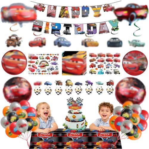 Globos de Cumpleaños Car, 95 Piezas Decoración Fiesta de Cumpleaños de Auto, Vajilla de Fiesta...