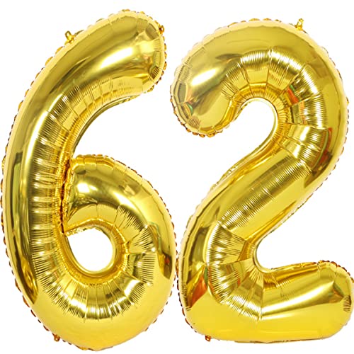 Foil Globo Número 62 Dorados Globo Número 62 Dorados 100cm Gigante Globos de Cumpleaños Numeros...