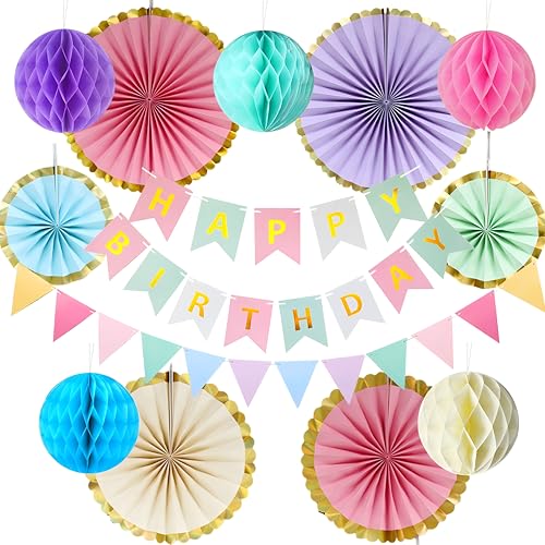 Decoracion Cumpleaños Pastel, Feliz Cumpleaños Decoracion Macarrón Niña Mujer con Guirnalda...