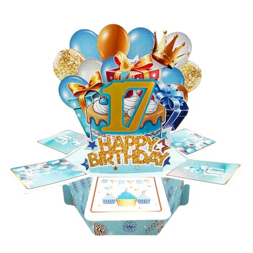 Happy 17 Birthday Pop Up Tarjeta de felicitación para niños, 17 años de edad, idea de regalo de...