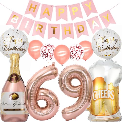Globo 69 cumpleaños mujer, oro rosa, decoración de cumpleaños para 69 años, para mujeres, globo...