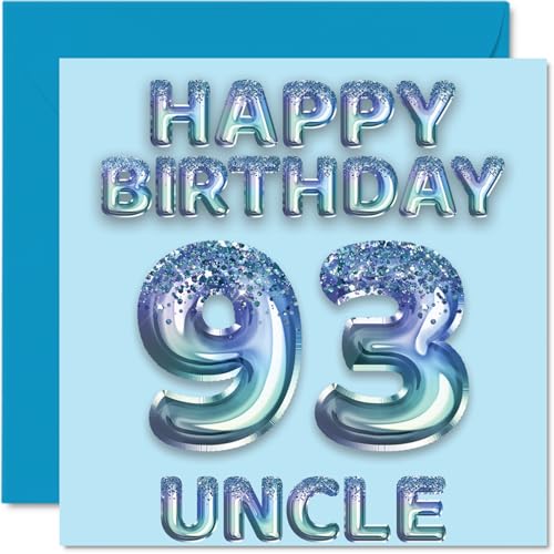 Tarjeta de cumpleaños número 93 para tío, globos de fiesta con purpurina azul, tarjetas de feliz...