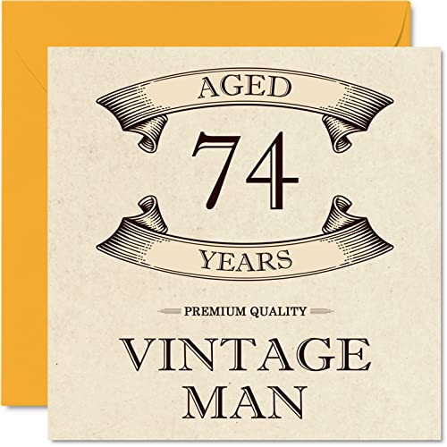 Tarjetas de cumpleaños vintage de 74 años para hombres, de 74 años, divertida tarjeta de cumpleaños para abuelo, papá, marido, tío, tarjetas de felicitación de 145x145 mm, tarjeta de cumpleaños de 74