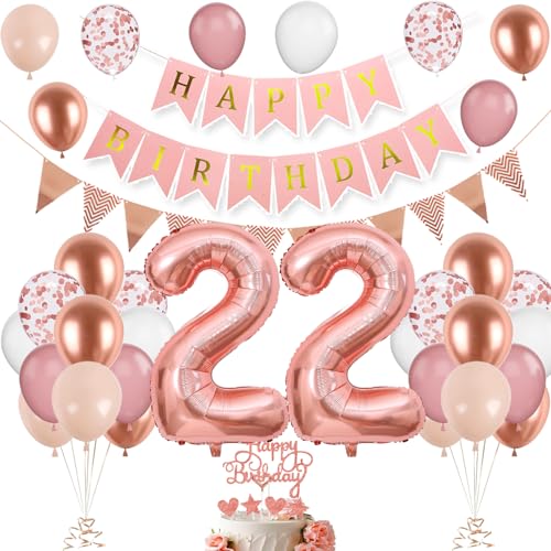 Decoración Cumpleaños 22 Años Oro Rosa para Mujeres - Globos y Accesorios para Fiesta de Chicas