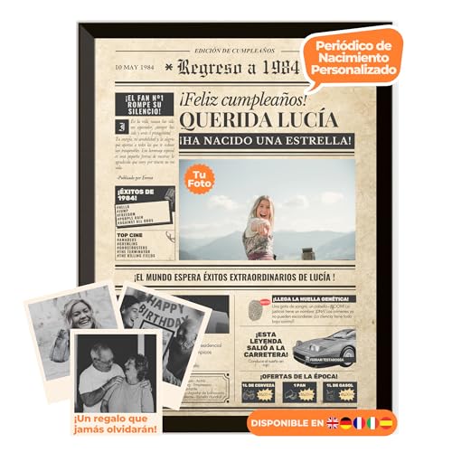 Periódico de cumpleaños 1984 - póster personalizado año nacimiento con foto, nombre y mensaje -...