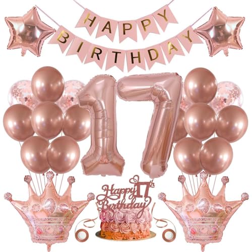 SNOWZAN Decoración para 17 cumpleaños para niñas, decoración de fiesta de cumpleaños, globos de...