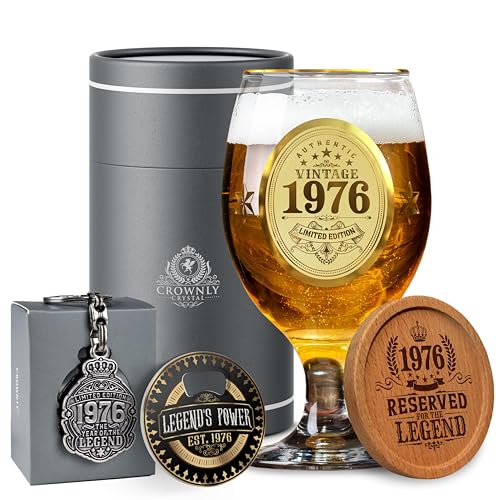 CROWNLY CRYSTAL® 1976 Regalo Hombre 50 Años Copas de Cerveza Personalizadas 570 ml Decoración...
