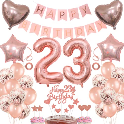 Decoración de cumpleaños de 23 años para mujer, oro rosa, regalo con globos y decoración de...