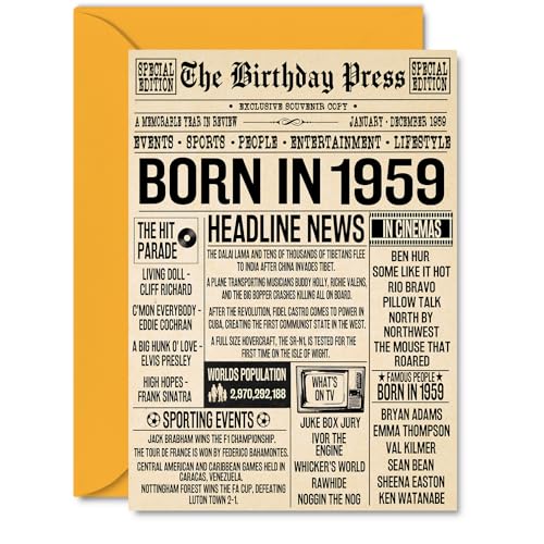 Tarjetas de cumpleaños número 66 para mujeres y hombres, periódico nacido en 1959, tarjeta de...