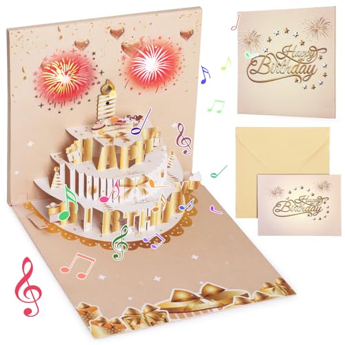 Geepen Tarjeta de felicitación de cumpleaños emergente 3D, tarjeta de felicitación de música...