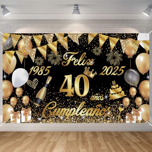 Pancarta Feliz Cumpleaños 40 Anos 1985-2025, Seutgjie Happy Birthday Decoracion para Mujer Hombre...