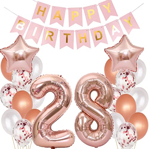 Decoración globos 28 cumpleaños Rosa Oro globo 28 años cumpleaños Mujer, globos 28 Años...