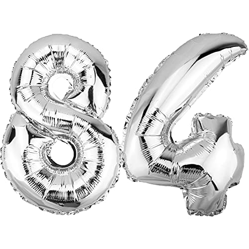DekoRex Globo plateado de 82 cm para cumpleaños, aniversario, boda, decoración (número 84)