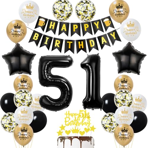 decoracion 51 años cumpleaños hombre mujer, oro negro decoracion de fiesta 51 años cumpleaños...