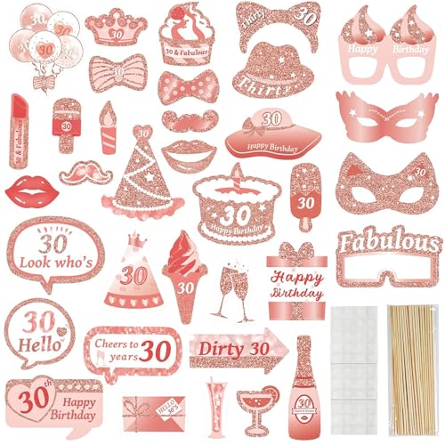 AIYONG 30 Cumpleaños Foto Props, Feliz Cumpleaños Accesorios Fiesta Suministros, Photocall DIY...