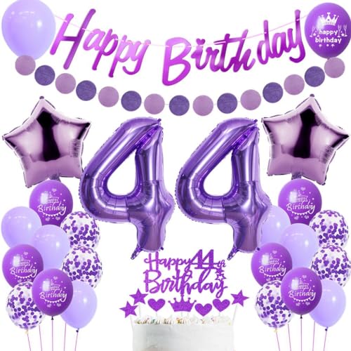 Decoracion Cumpleaños 44 Años Mujer, Topper Tarta 44 Años Cumpleaños Morado, Decoracion Fiesta...