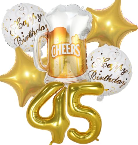 Decoracion Cumpleaños 45 años, Globos de Cumpleaños 45 años Dorado, Globos 45 Cumpleaños...