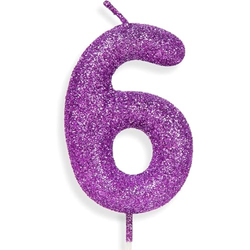 Zolunu Vela de cumpleaños número 6 de color morado y rosa, decoración para tartas de cumpleaños...