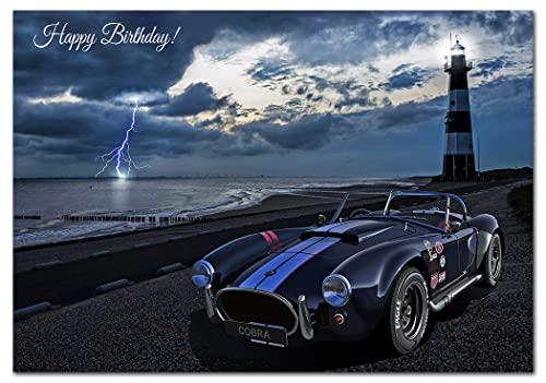 Felicitas,Tarjeta de felicitación de cumpleaños clásica 1962 AC Cobra,Diseño único inusual,Obra...