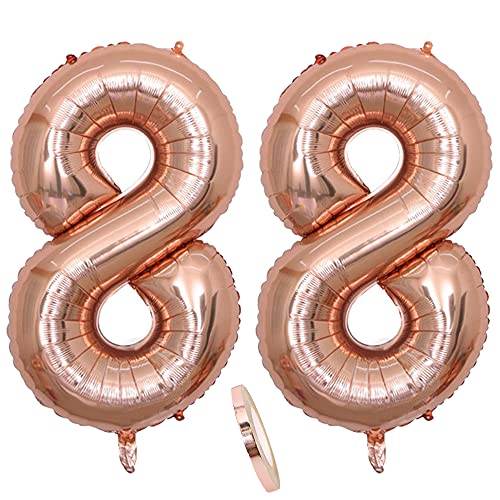 Globos numeros 88 años, Number globo número 88 oro rosa para niña Mujeres Chica, 40' Figuras...