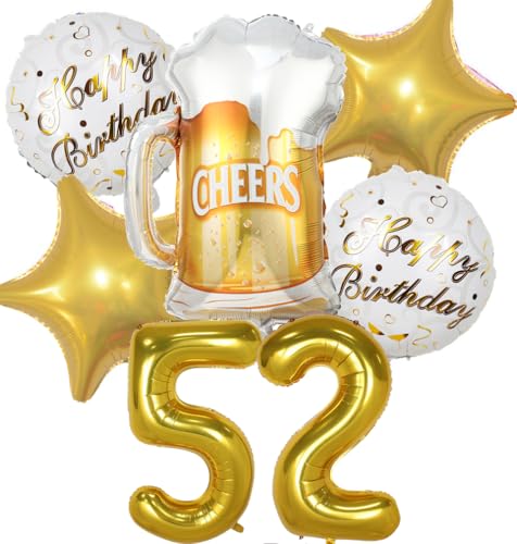 Decoracion Cumpleaños 52 años, Globos de Cumpleaños 52 años Dorado, Globos 52 Cumpleaños...