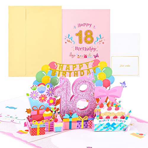 Joyoldelf 18. Tarjeta de cumpleaños, tarjeta de felicitación desplegable, tarjeta de felicitación 3D, tarjeta de felicitación de cumpleaños, tarjetas de cumpleaños con sobre para mujeres, madres
