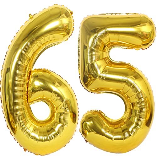 Foil Globo Número 65 Dorados Globo Número 65 Dorados 100cm Gigante Globos de Cumpleaños Numeros...