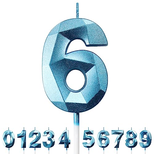 Velas Cumpleaños Vela 6 años Fiestas Velas de Cumpleaños Números 0-9 Vela Cumpleaños Azul Velas...