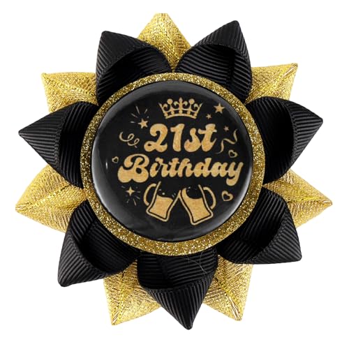 Mikovivi Pin 21 Cumpleaños, Botón Insignia Cinta Negra y Dorada Hecho a Mano para Mujeres Hombres...