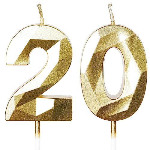 Velas doradas para cumpleaños número 20, decoración de pastel de feliz cumpleaños para niños,...