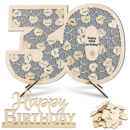 BOFUNX Libro Firmas de Visitas para Cumpleaños 30 Años Tarjeta Felicitación de Madera+88pcs...