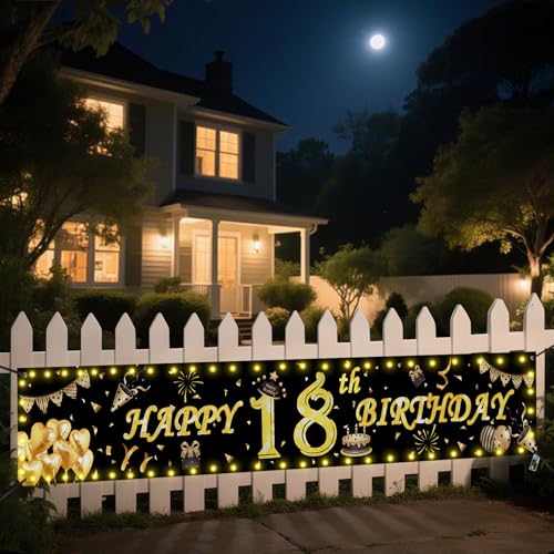 Seutgjie Pancarta 18 Cumpleaños Grandes para Chicas Chicos con Tira de Luz LED 40 * 270CM...