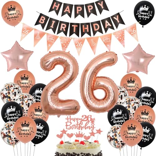 Globos 26 años oro rosa,Decoracion cumpleaños 26 años oro rosa negro,Globo 26 cumpleaños,Globos...