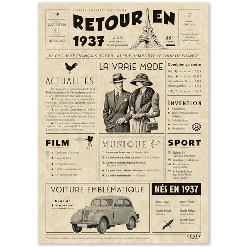 Regalo original de regreso en 1937 – Idea de regalo de 88 años para mujer y hombre, tarjeta de...