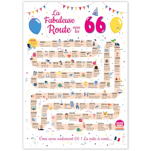 FestySpark - Tarjeta de cumpleaños grande de 66 años para mujer y hombre, idea de regalo de 66...