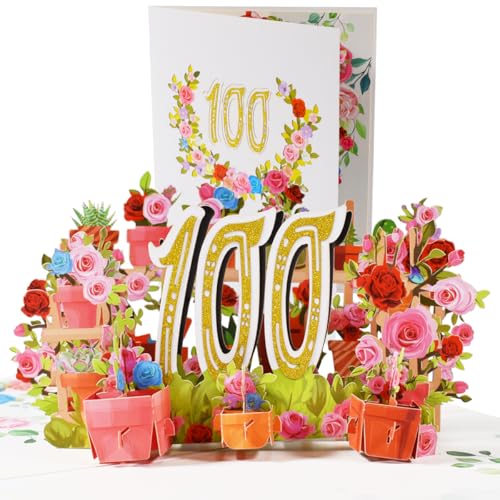 CNLITIHEKA Tarjetas desplegables para 100 cumpleaños, tarjetas de felicitación para el 100º...
