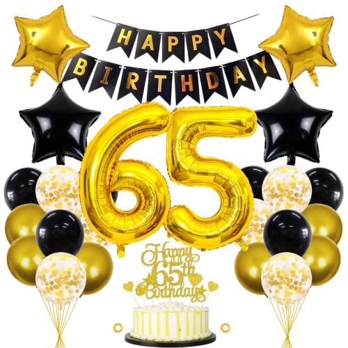 Jxuzh Decoraciones de 65 Años, Negro y Dorado, Hombres, Decoración Infantil, Globos y Guirnalda de...