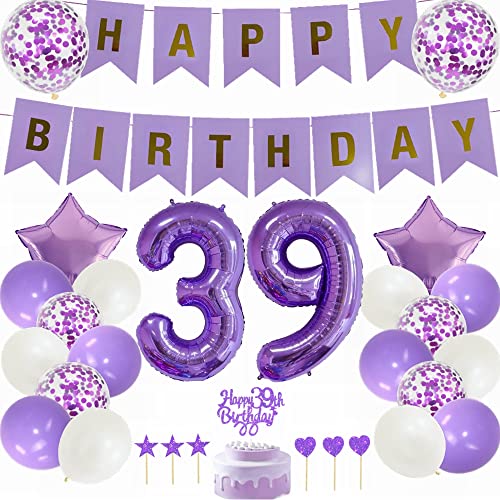 Yunchu Online Decoración de cumpleaños 39 para hombre, mujer, lila, decoración para tartas,...
