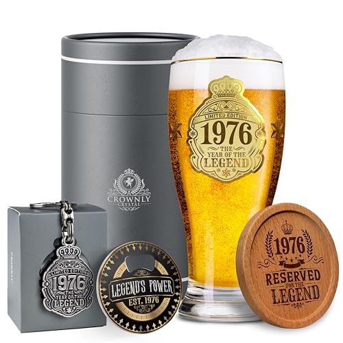 CROWNLY CRYSTAL® 1976 Regalo 50 Años Hombre Copas de Cerveza 570 ml Regalo Personalizado y...