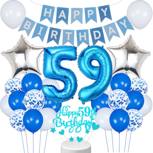 Conruich Decoración de 59 cumpleaños – Juego de 30 piezas con globos, pancartas, adornos para...