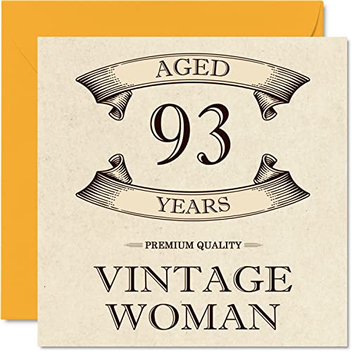Tarjetas de cumpleaños vintage de 93 años para mujer, de 93 años, divertida tarjeta de cumpleaños para mamá, hermana, esposa, abuelita, niñera, 145 mmx145 mm, tarjeta de felicitación de 93 cumpleaños