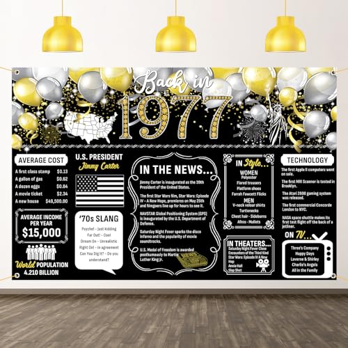 Dill-Dall Cartel de pared grande con texto 'Back in 1977', saludos a 47 años, feliz cumpleaños 47...